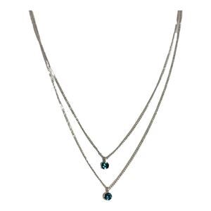 Layered Blue Necklace Rhinestones Minimalist 16" - 18" L Silver Tone Cable Chain